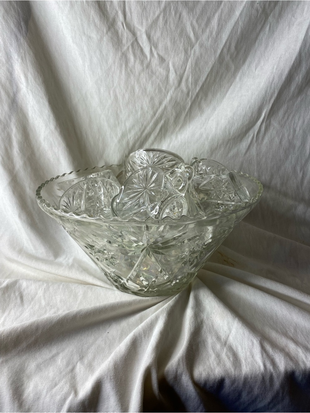 Iridescent Glass Punch Bowl Tea Cups and Tray Sets - Clear - Picture 4 of 5